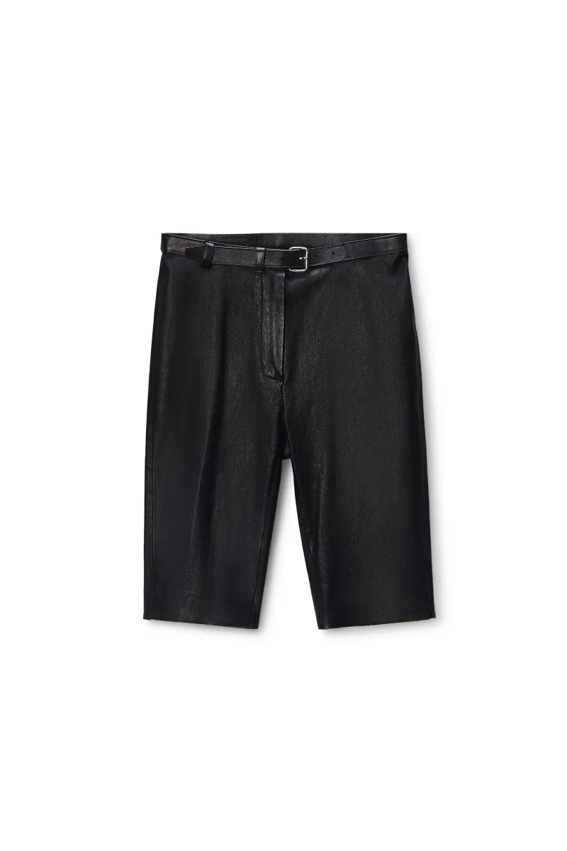 High-Rise Leather Shorts with Belt