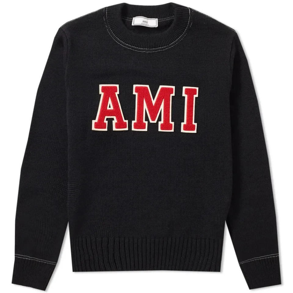 AMI Varsity Logo Crew Neck Knit