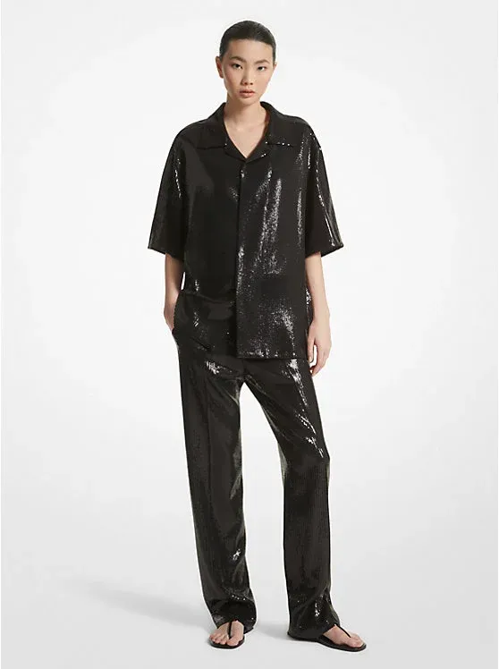 Carolyn Sequined Crepe Sablé Straight-Leg Trousers