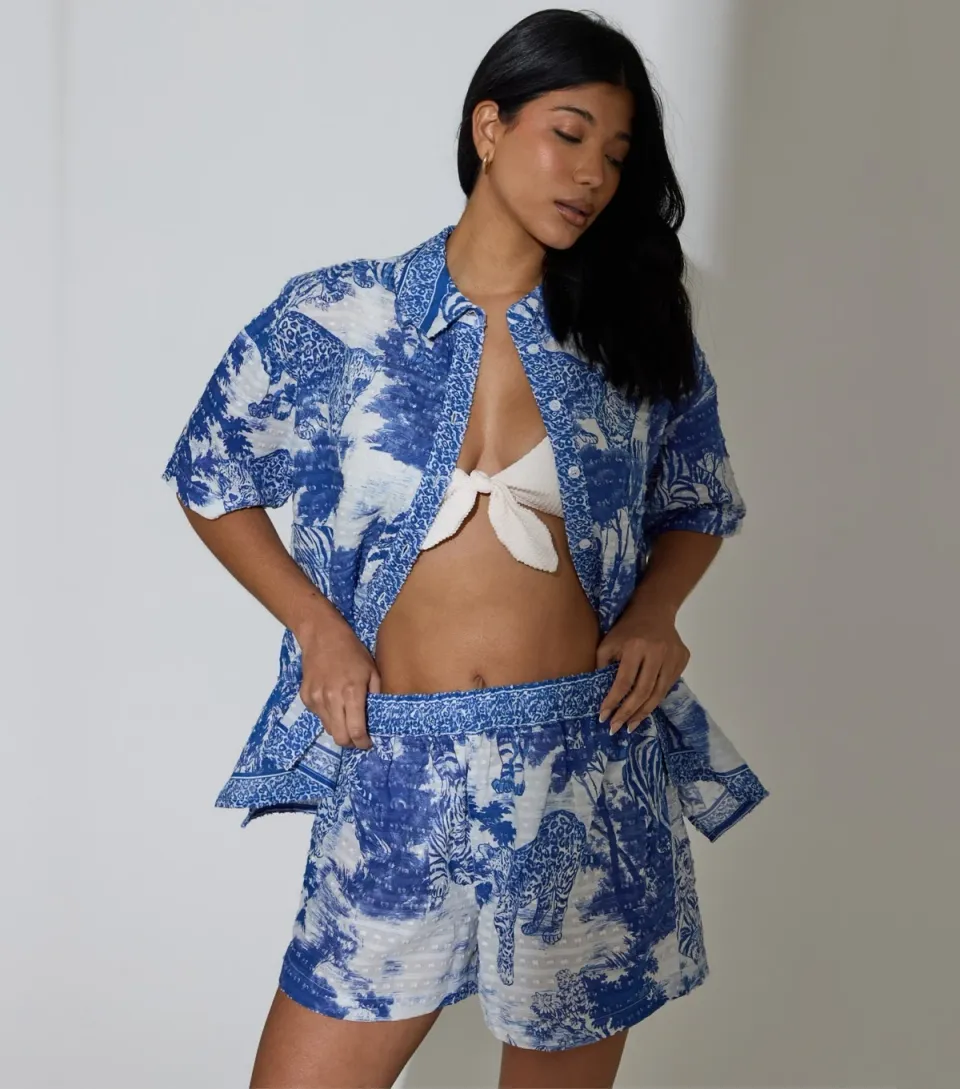 Women's Blue Leopard Print Shorts
