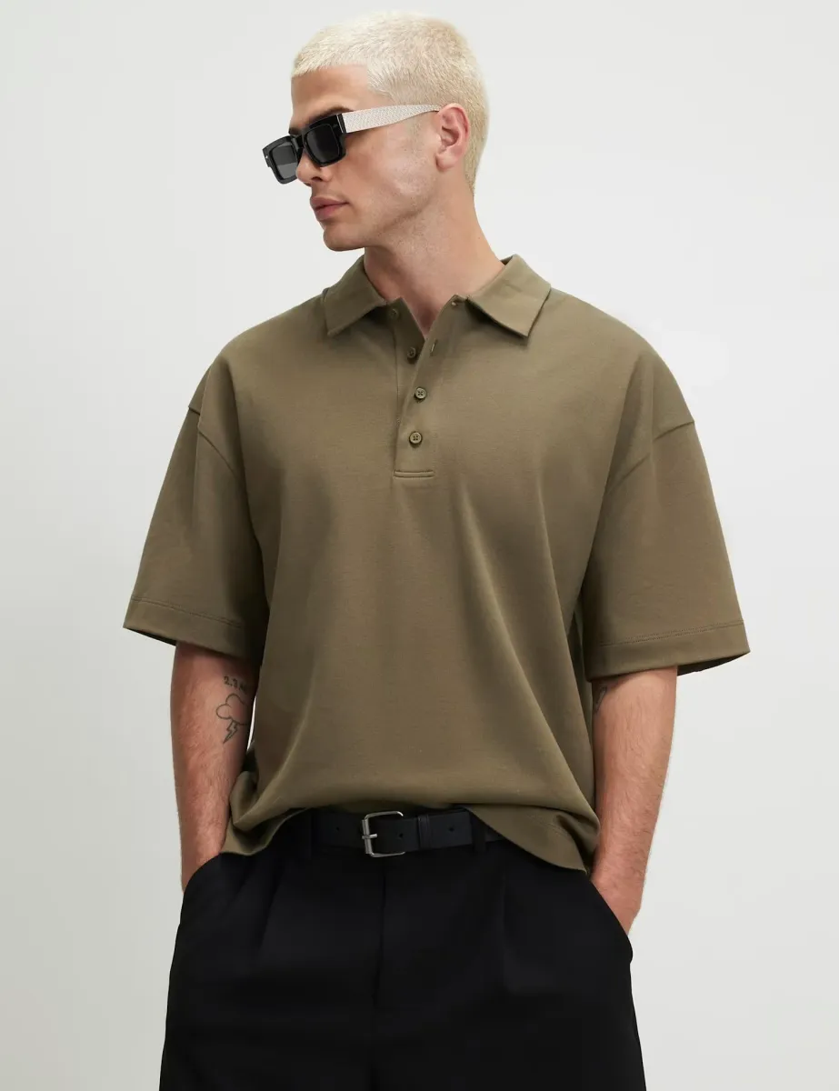 Pure Cotton Short Sleeve Polo Shirt Khaki