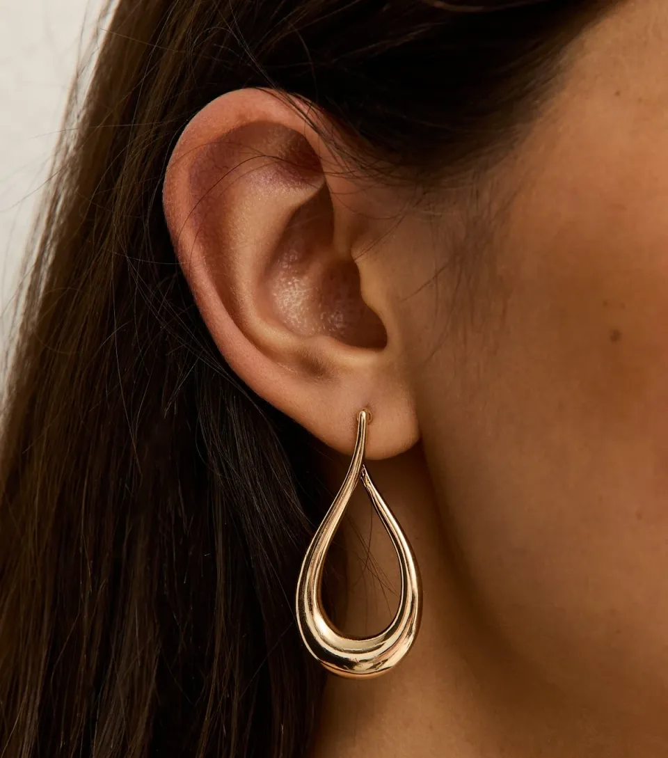 Gold Tone Oval Wrap Drop Earrings