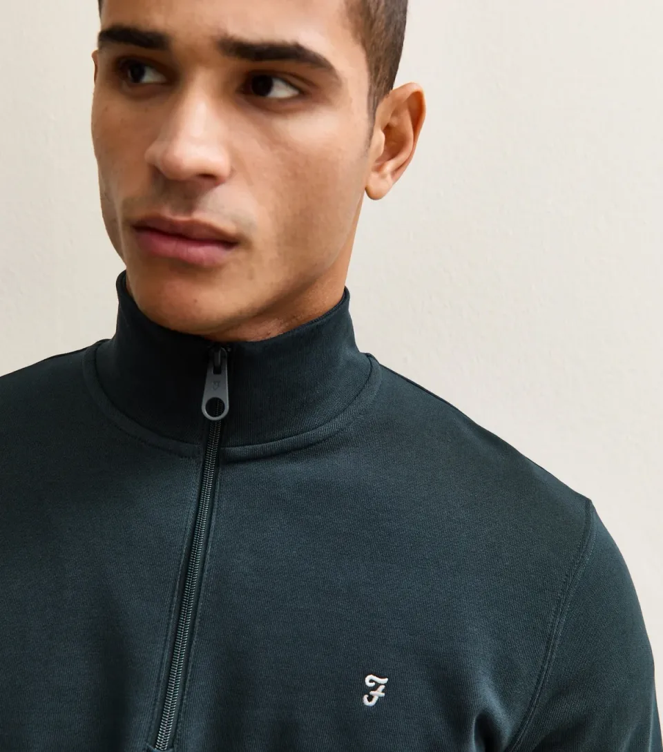 Men's Navy Quarter Zip Logo Embroidered Jumper