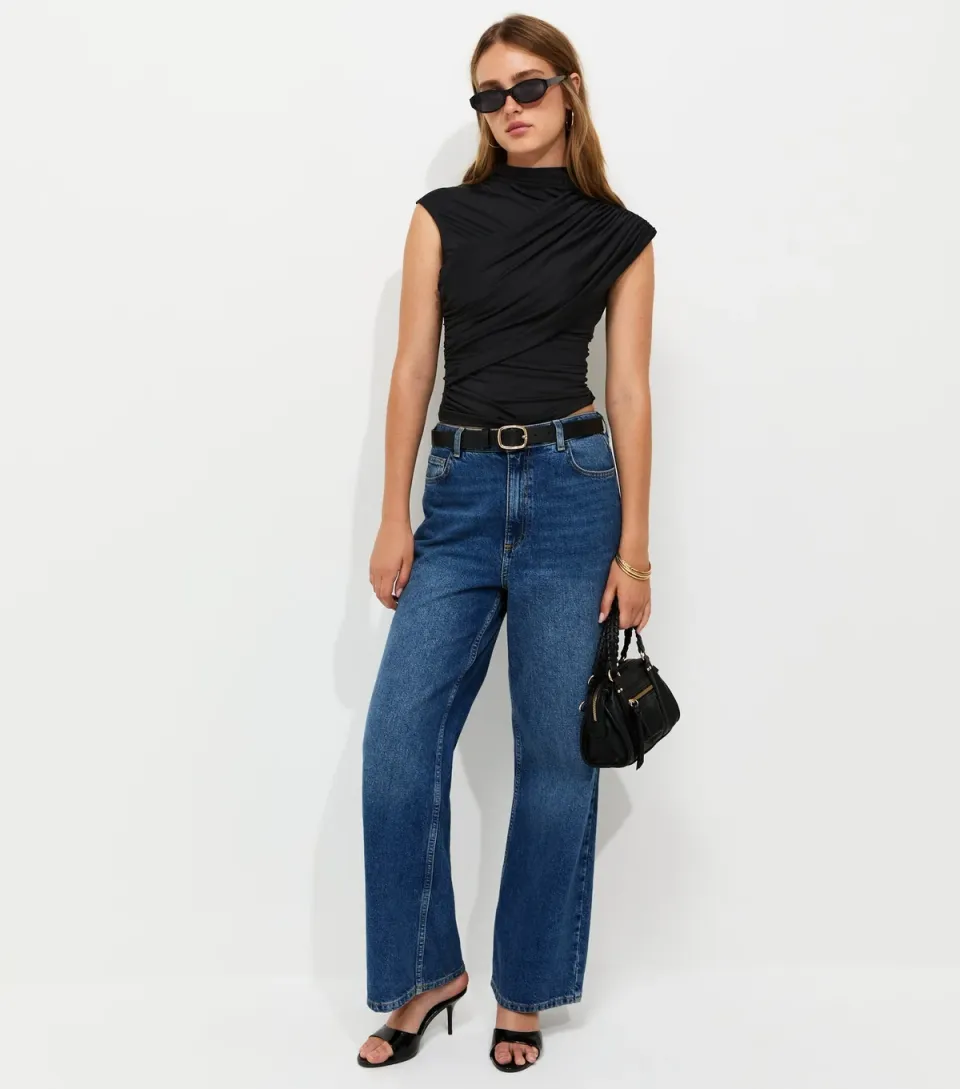 Women's Black Jersey Draped Sleeveless Top