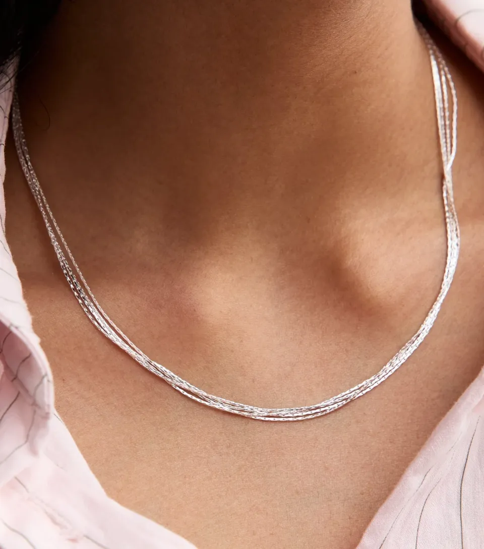 Silver Tone Layered Look Necklace