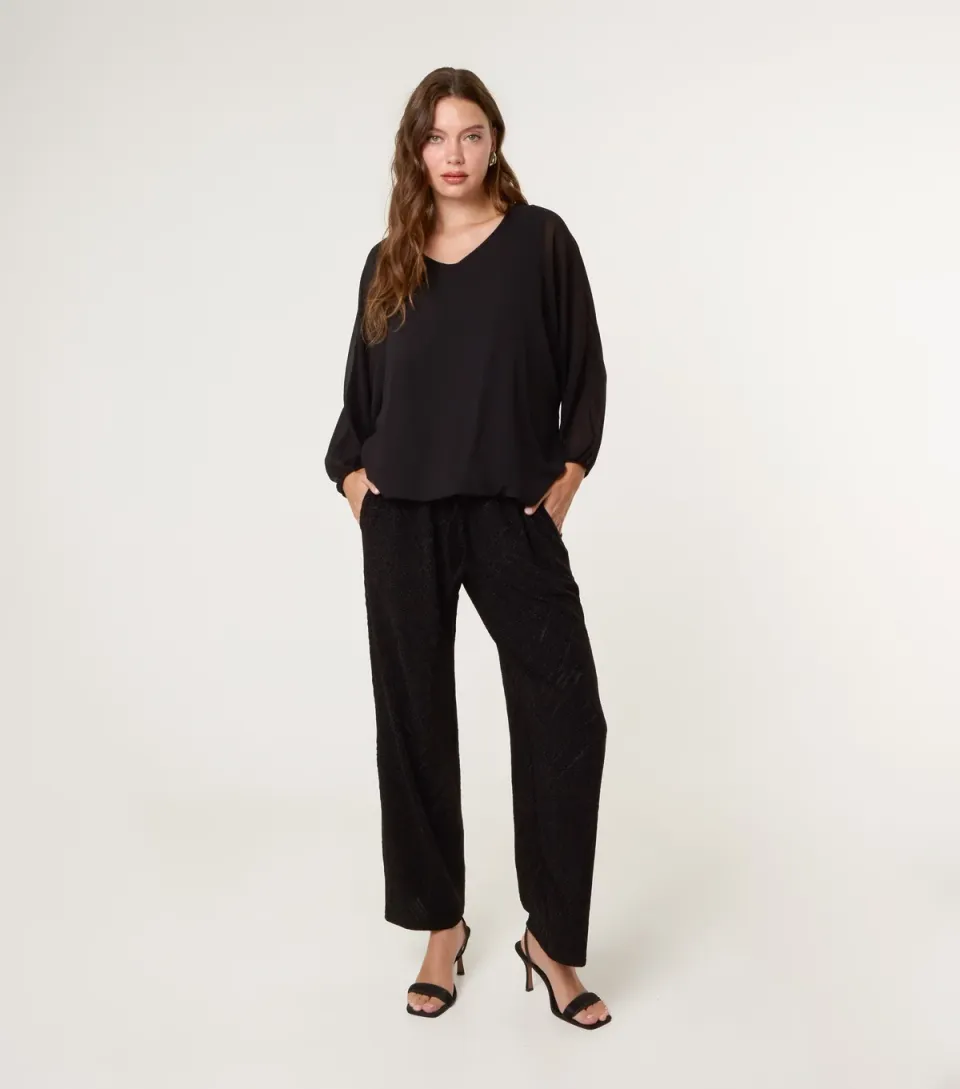 Women's Black Metallic Patterned Trousers