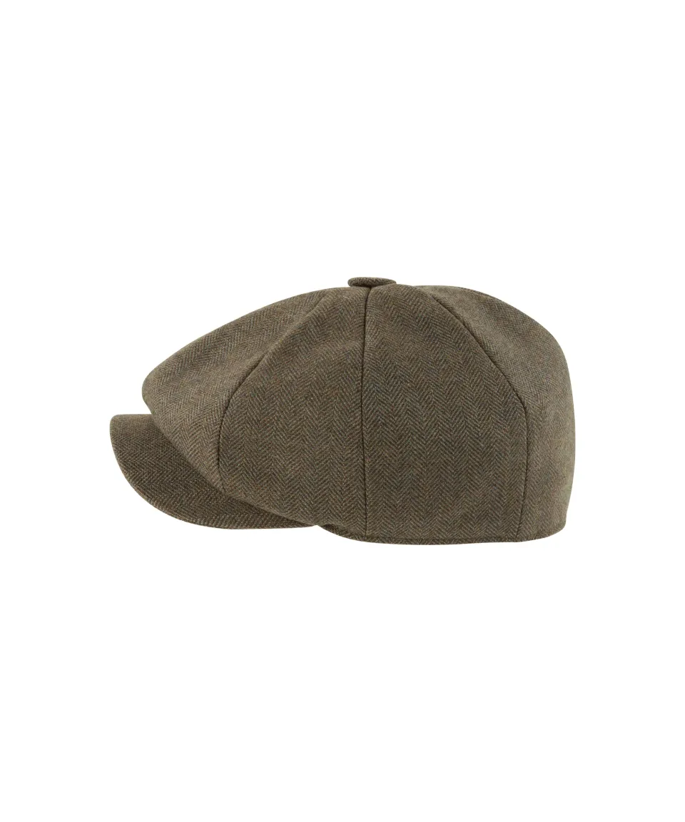 Women's Newsboy Tweed Cap - Loden Green Herringbone Tweed