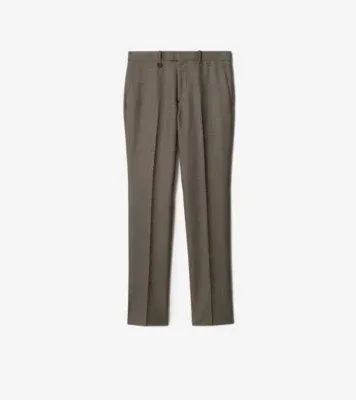 Sharkskin Wool Tailored Trousers in Soil brown/calico beige