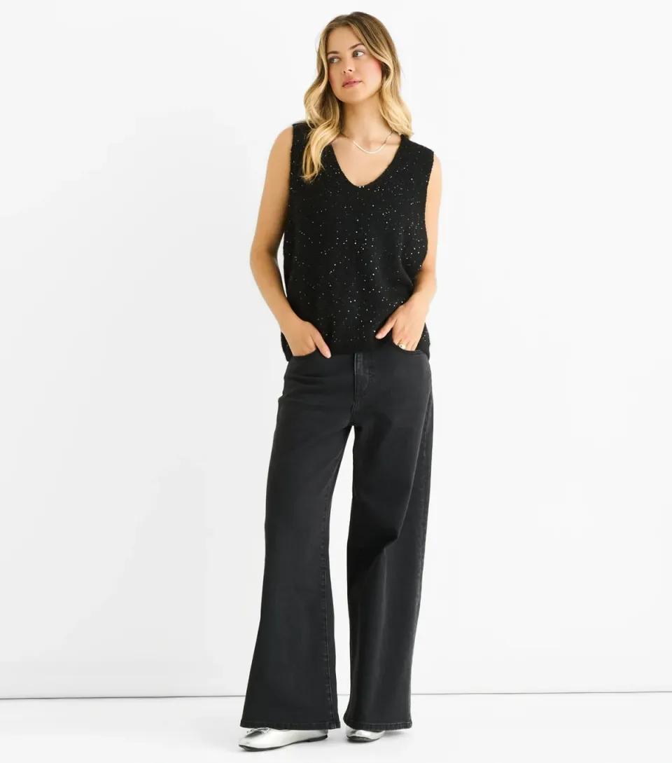 Women's Black Sparkle Knit Vest