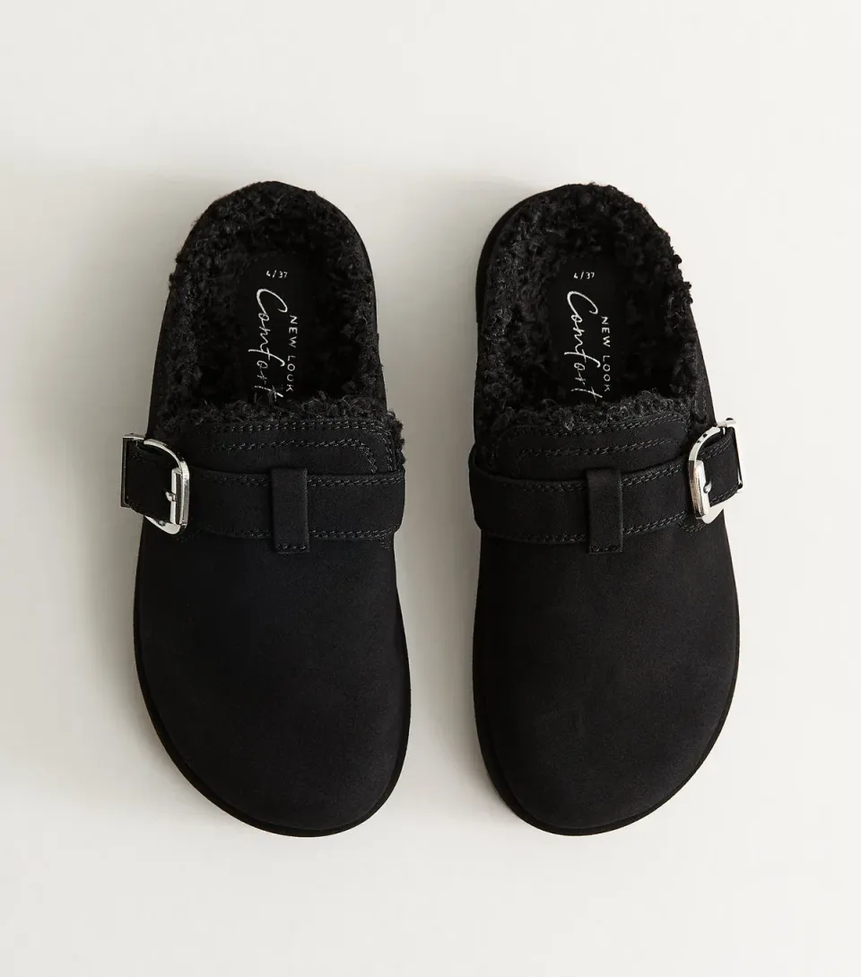 Women's Black Faux Fur Lined Clog Vegan