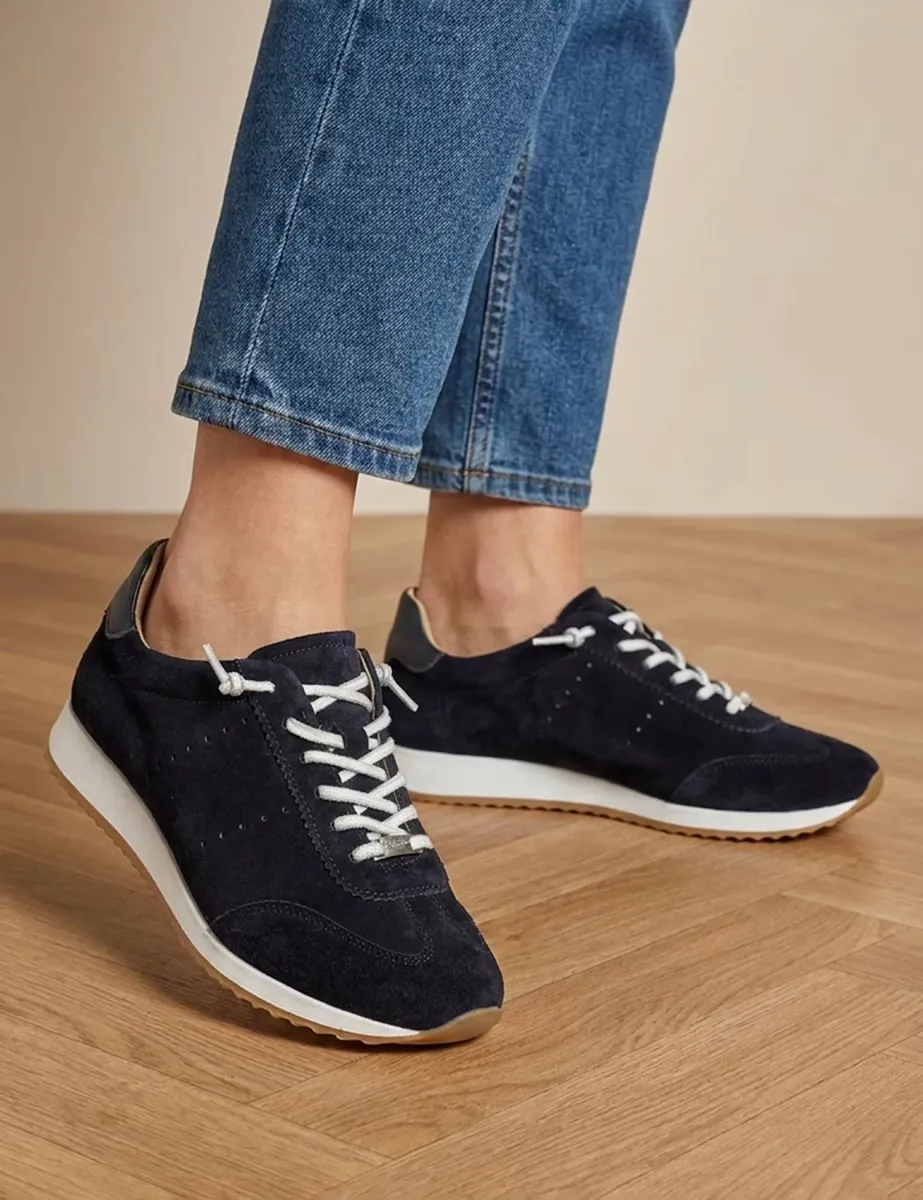 Alenya Suede Leather Lace Up Trainers Navy