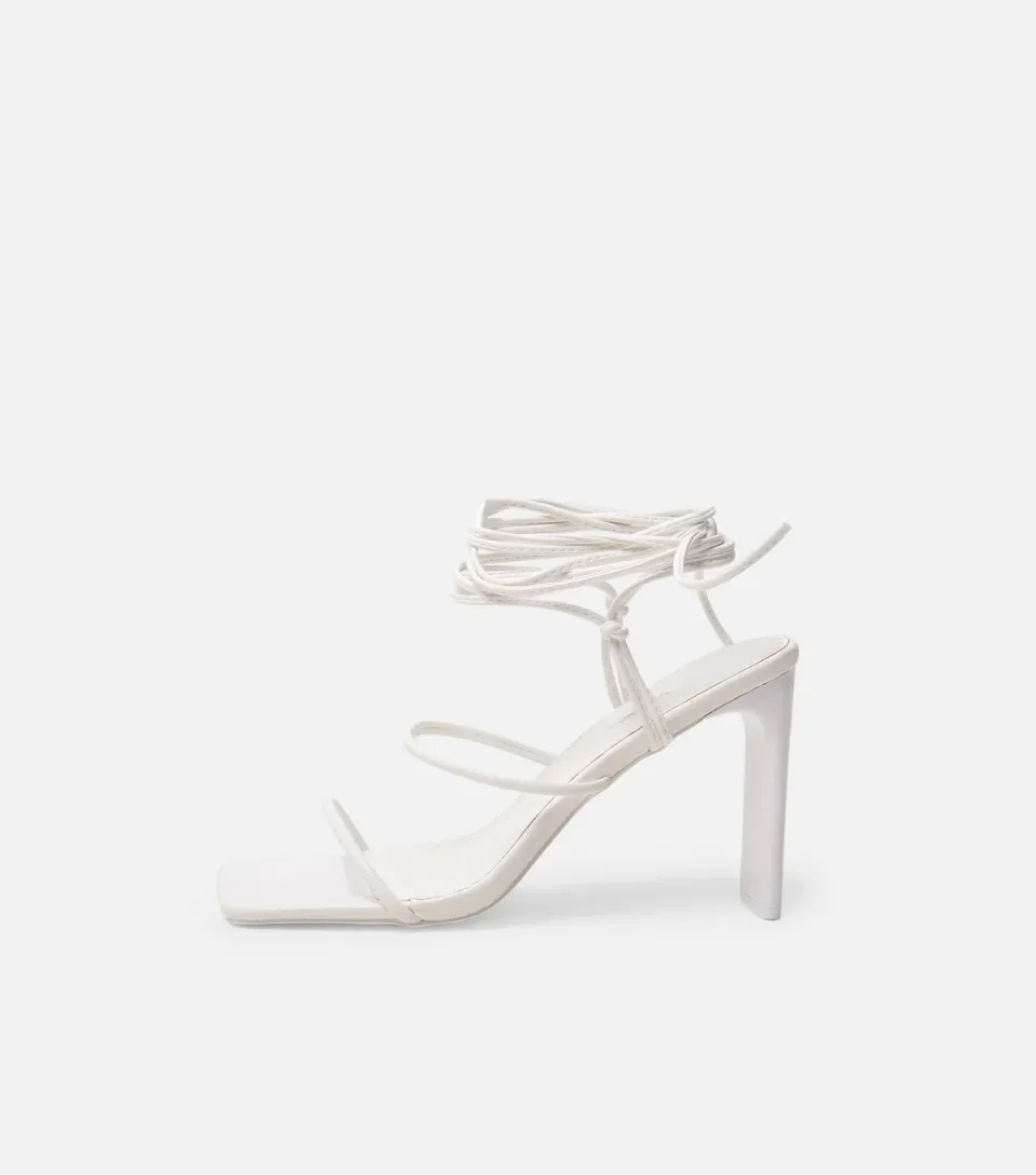 Women's White Chloe Faux Leather Strappy Square Toe Sandals