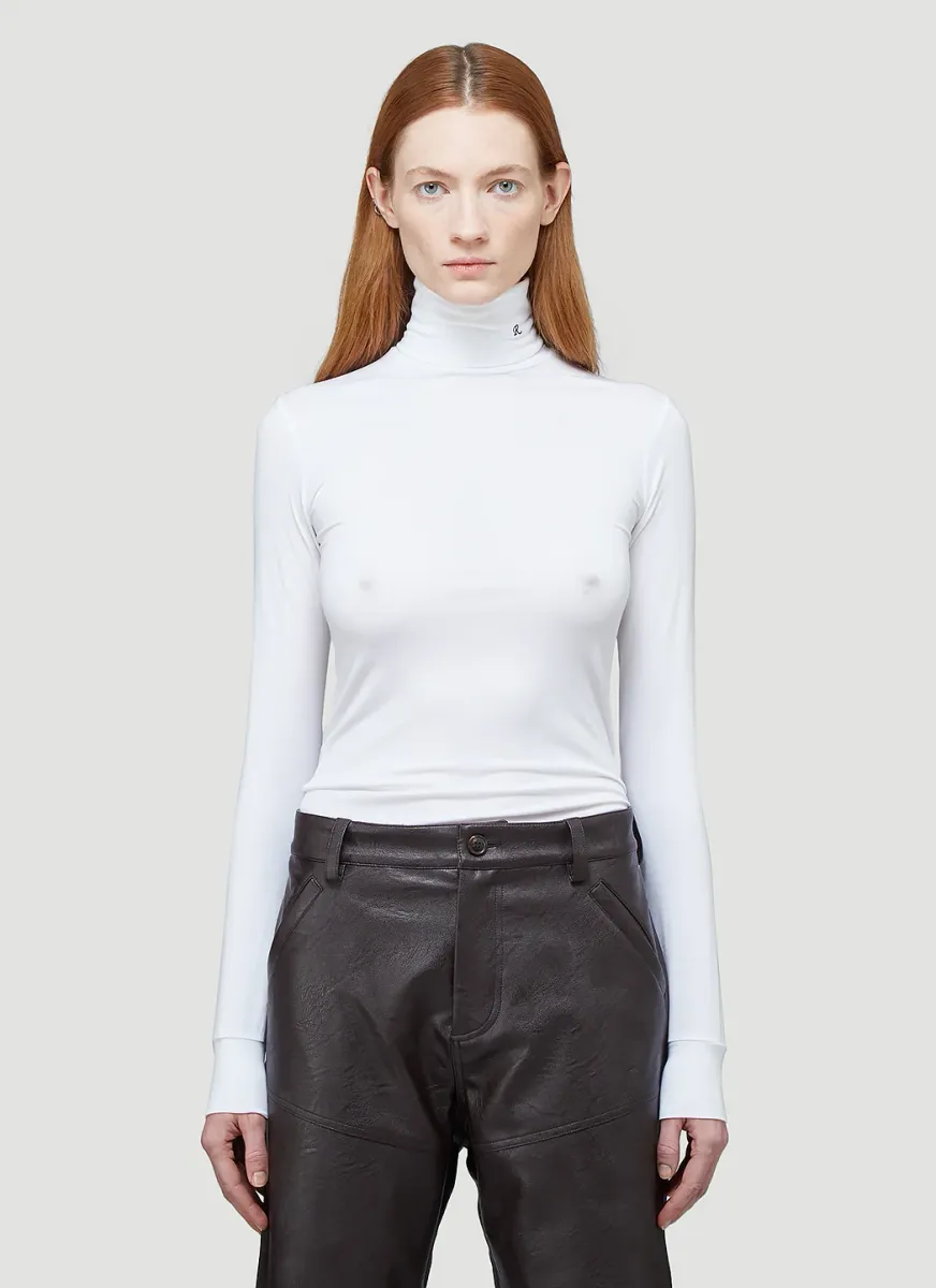 R-Embroidered Turtleneck Top