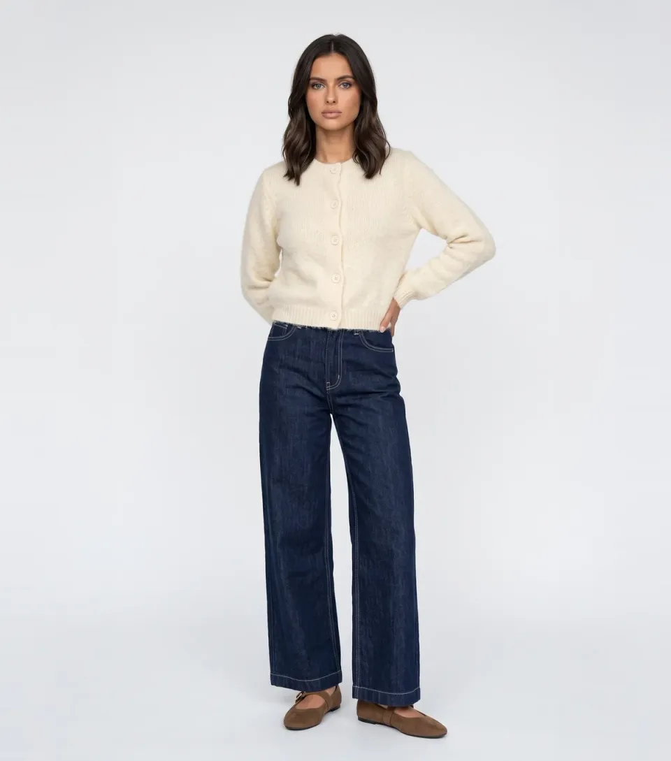 Women's Cream Knitted Cropped Cardigan