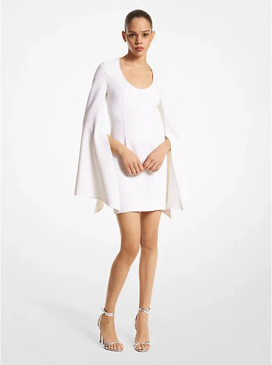 Double Face Stretch Wool Twill Slit-Sleeve Dress