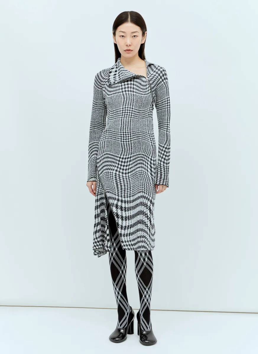 Warped Houdstooth Midi Dress