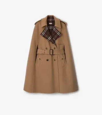 Wool Belmont Trench Cape in Camel brown/treacle brown