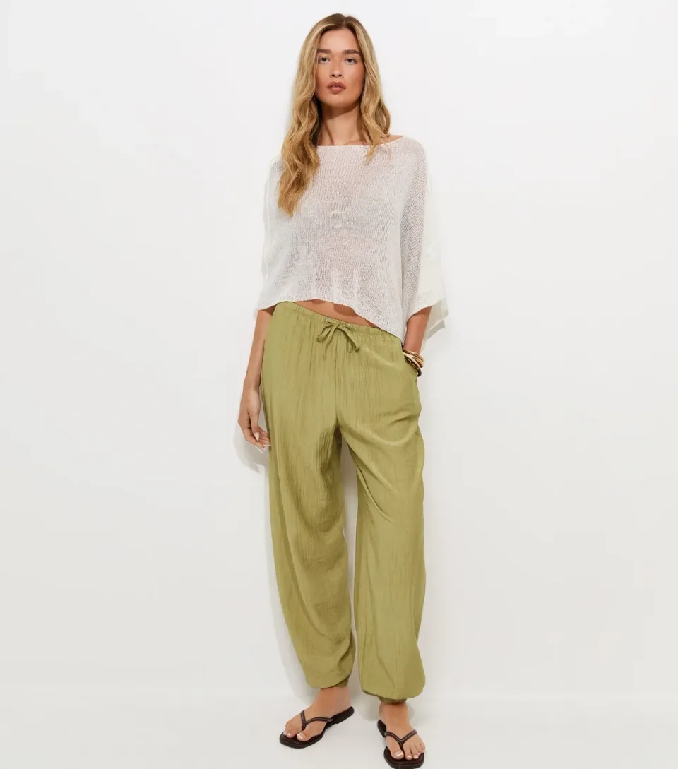 Women's Tall Light Khaki Drawstring Cuffed Trousers
