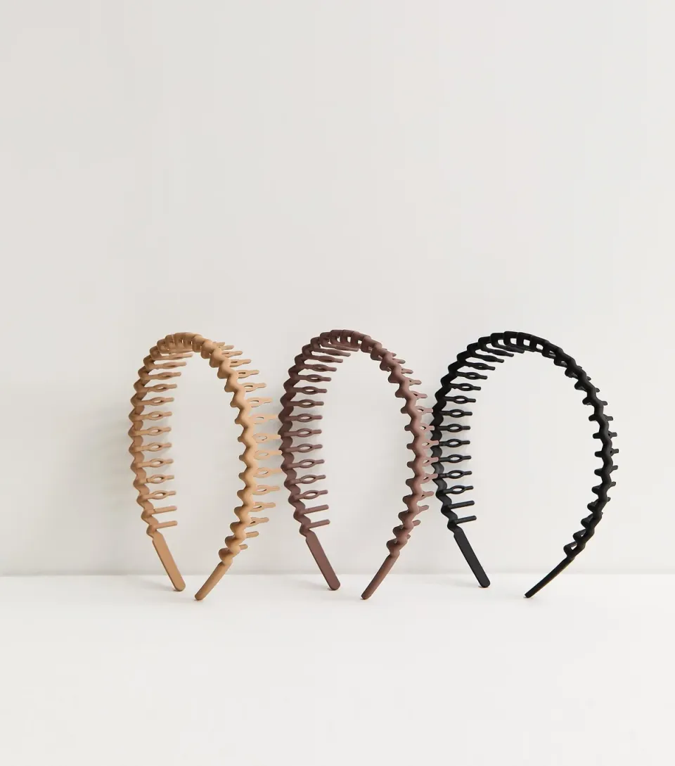 Pack of 3 Brown Matte Squiggly Comb Headbands