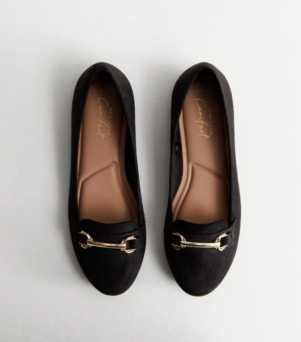 Women's Black Suedette Snaffle Trim Loafers