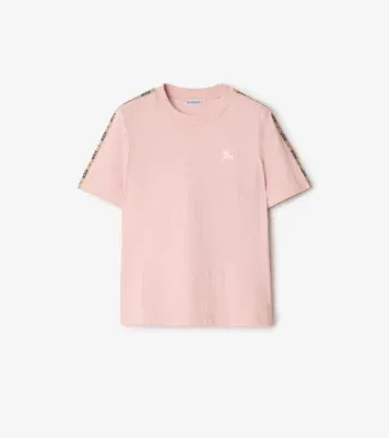 Check Trim Cotton T-shirt in Bouquet pink
