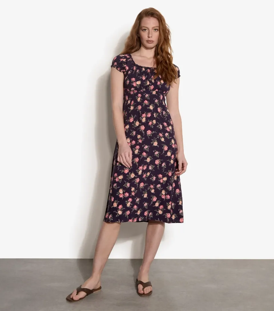 Women's Purple Floral Cap Sleeve Milkmaid Midi Dress