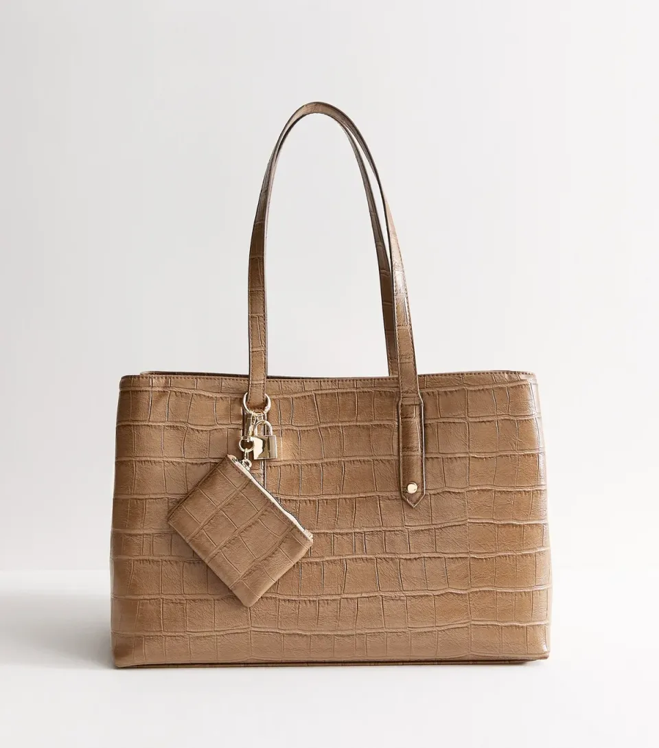 Came Faux Leather Crocodile Embossed Triple Compartment Shopper Tote Bag