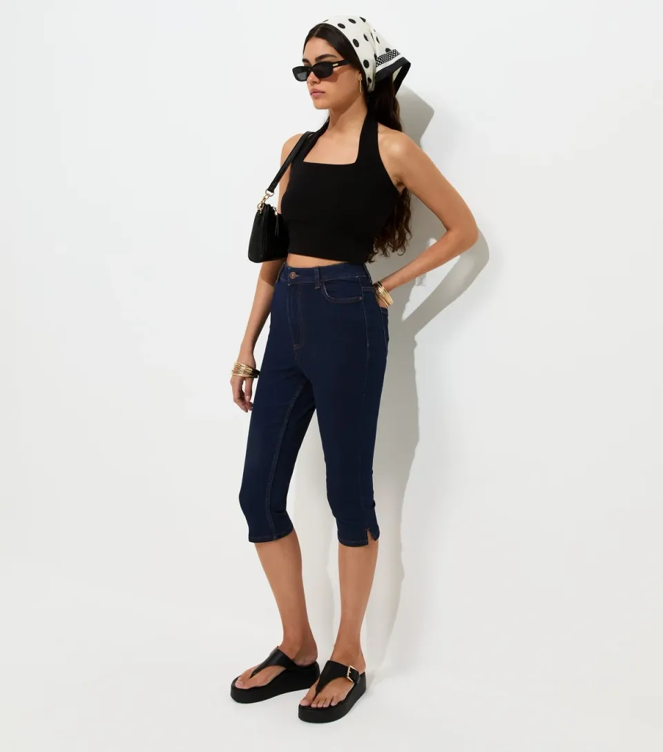 Women's Indigo Wash Denim Capri Trousers