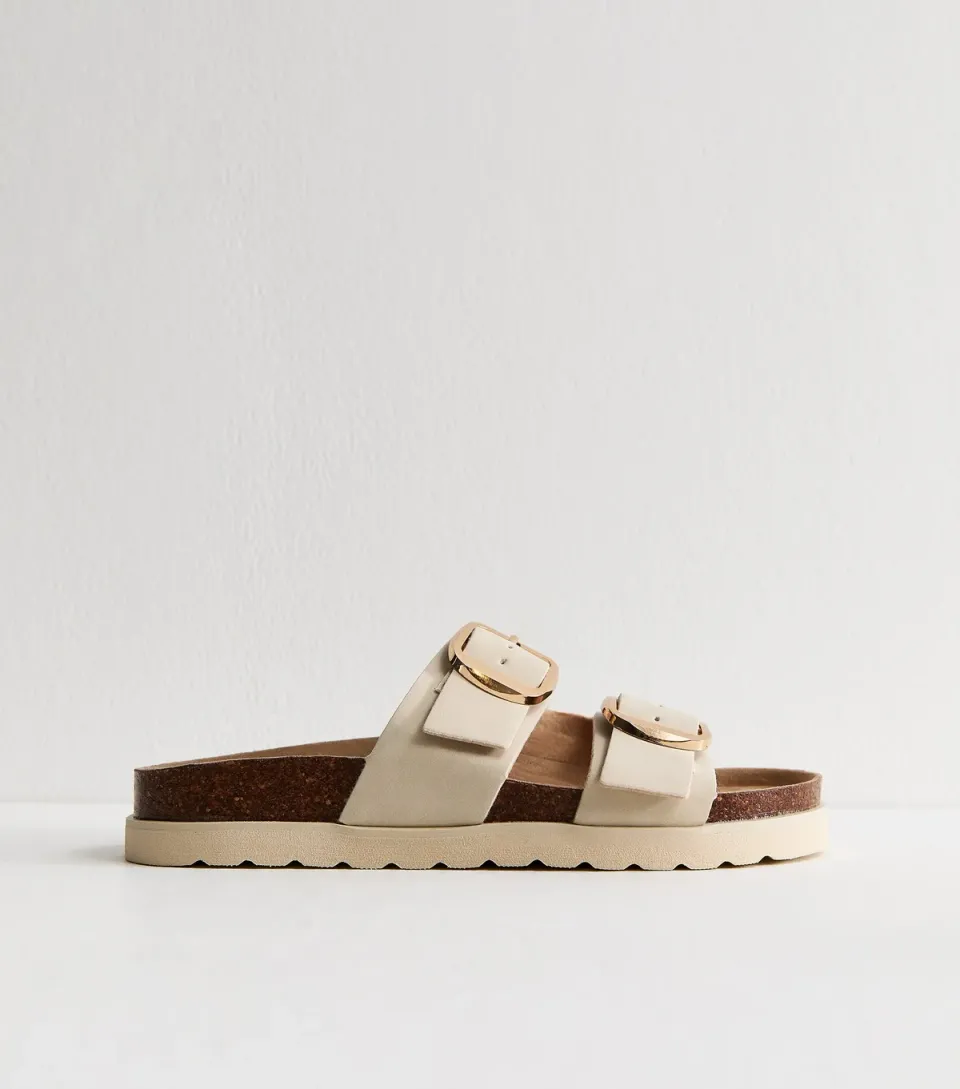 Women's Off White Cork Sole Double Strap Mule Sandals Vegan