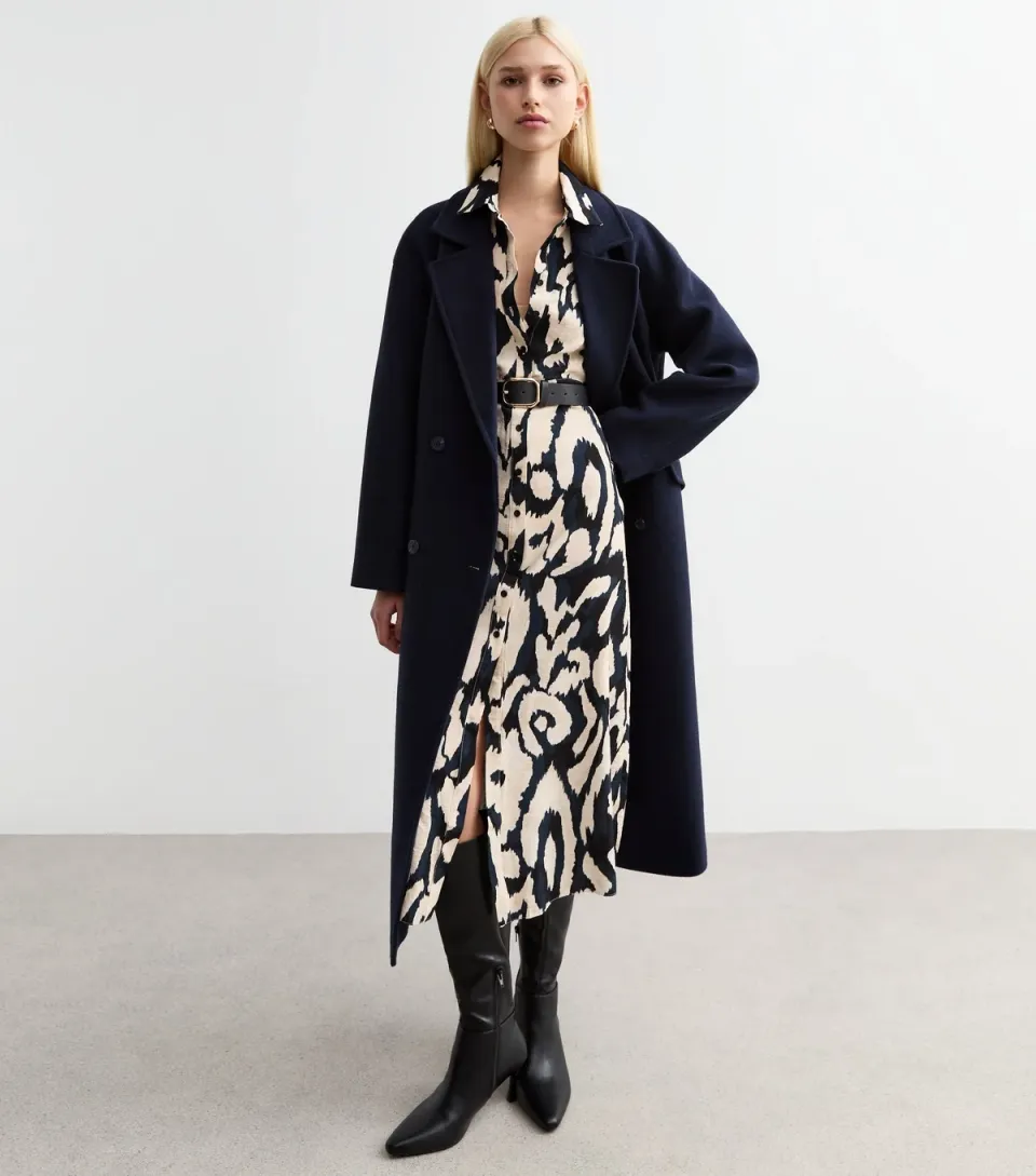 Women's Blue Abstract Print Midi Shirt Dress