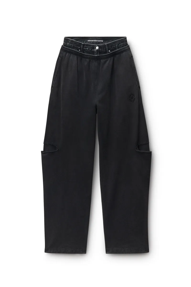 Denim Waist Slashed Sweatpant