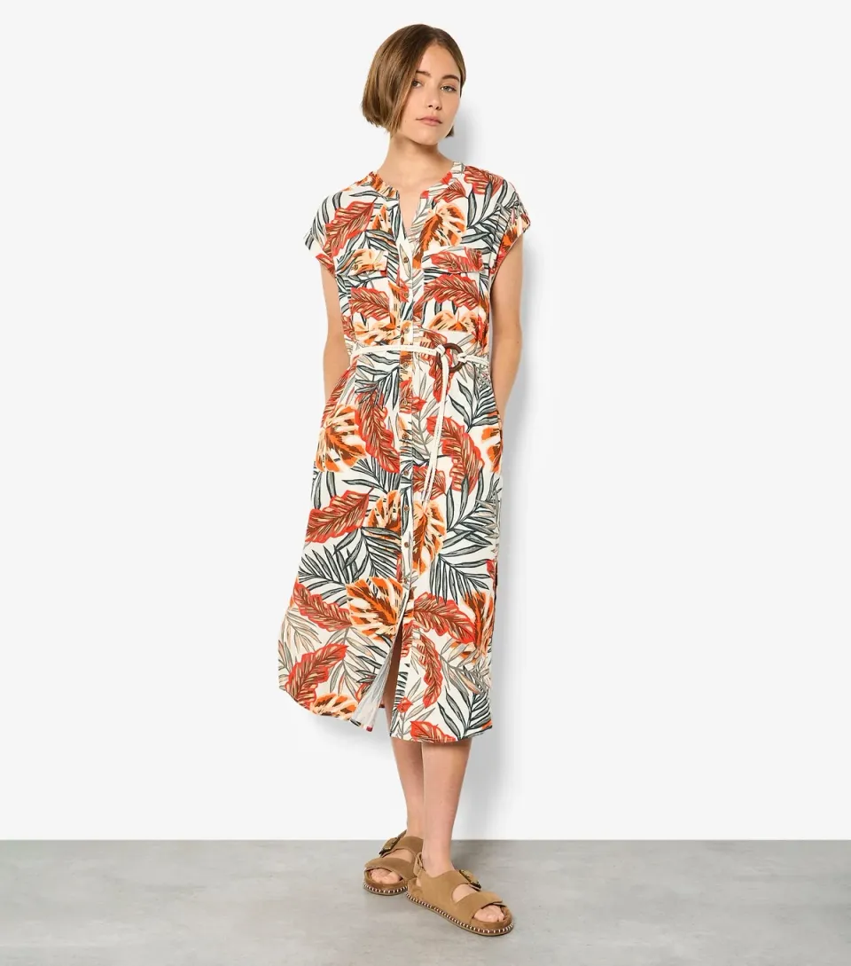 Women's Black Banana Leaf Print Midi Dress