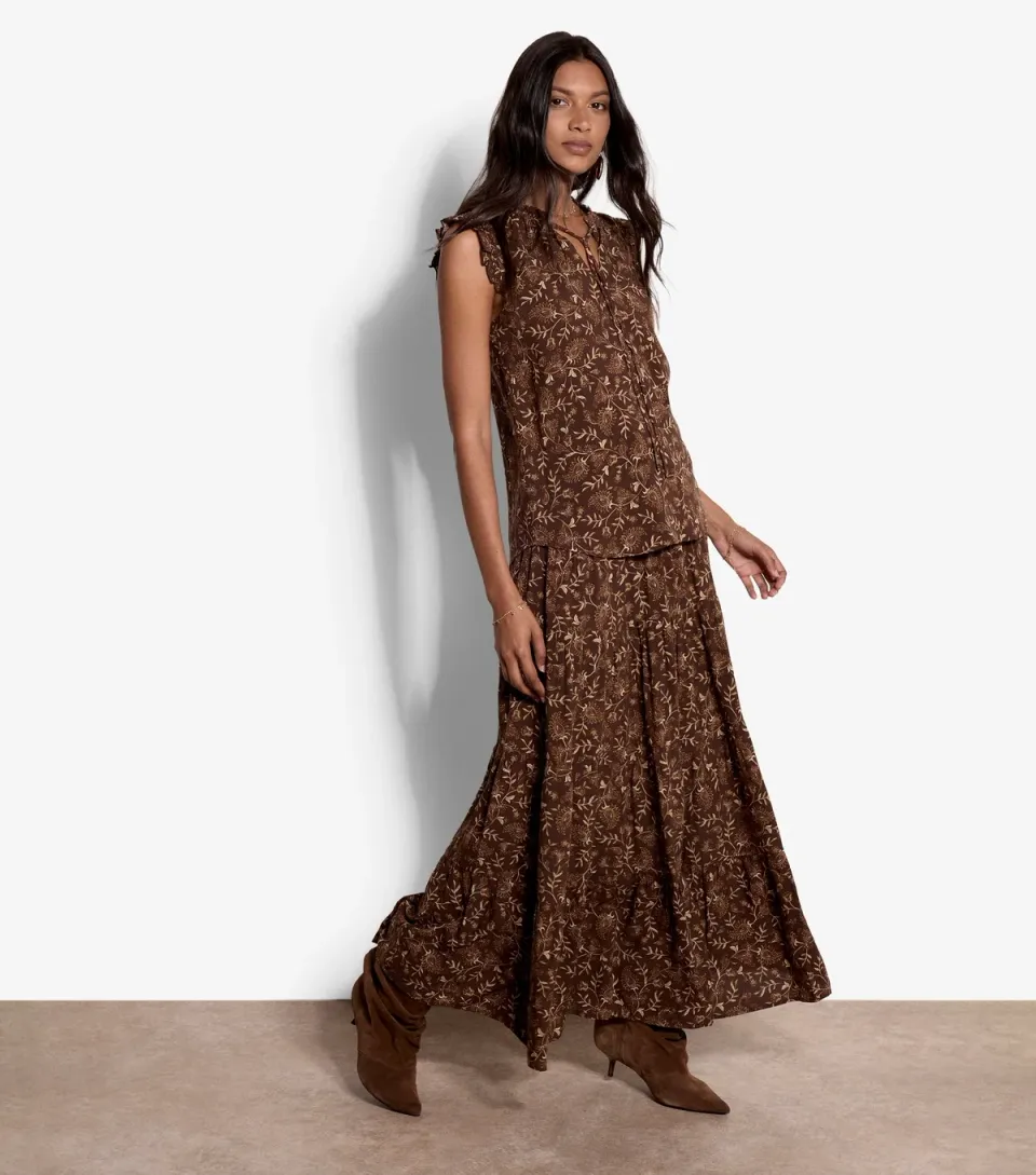 Women's Brown Paisley Vines Print Sleeveless Top