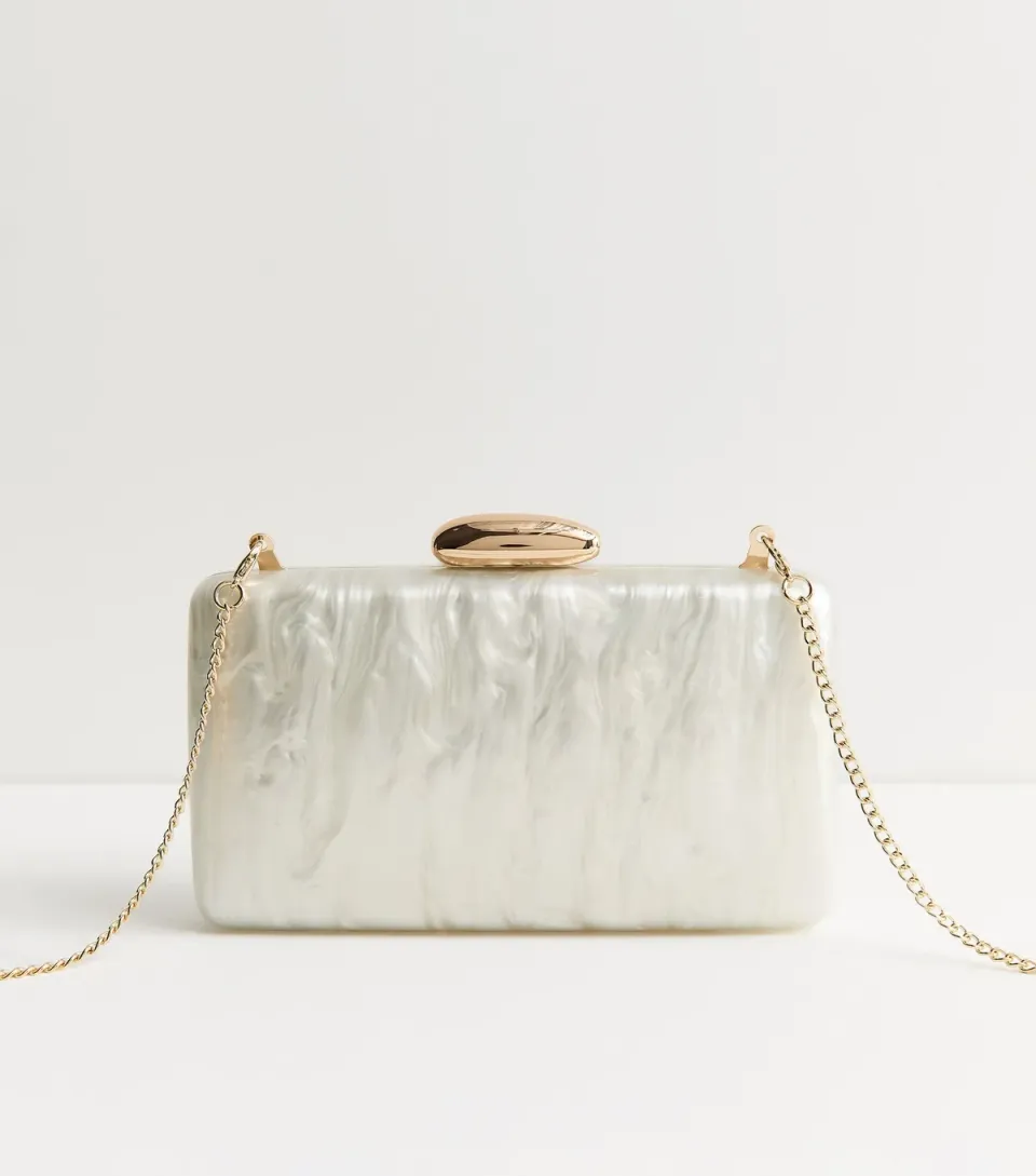 Cream Faux Pearl Box Clutch Bag Vegan