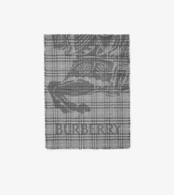 Wide Knight Check Wool Silk Scarf in Mitten grey