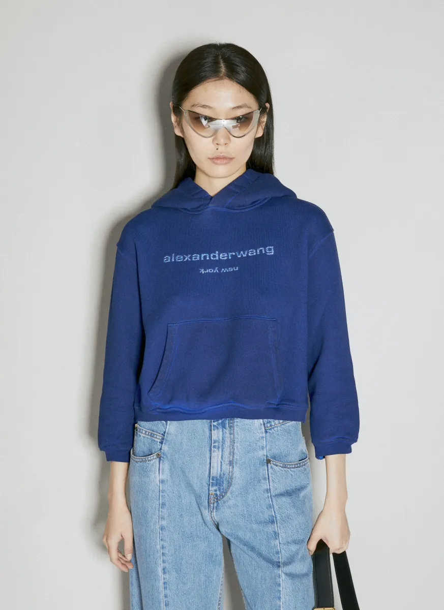 Glitter Logo Shrunken Hooded Sweatshirt