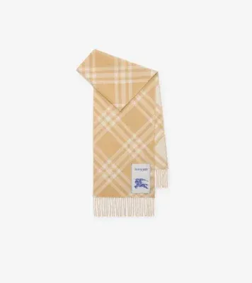 Check Cashmere Scarf in Sand beige