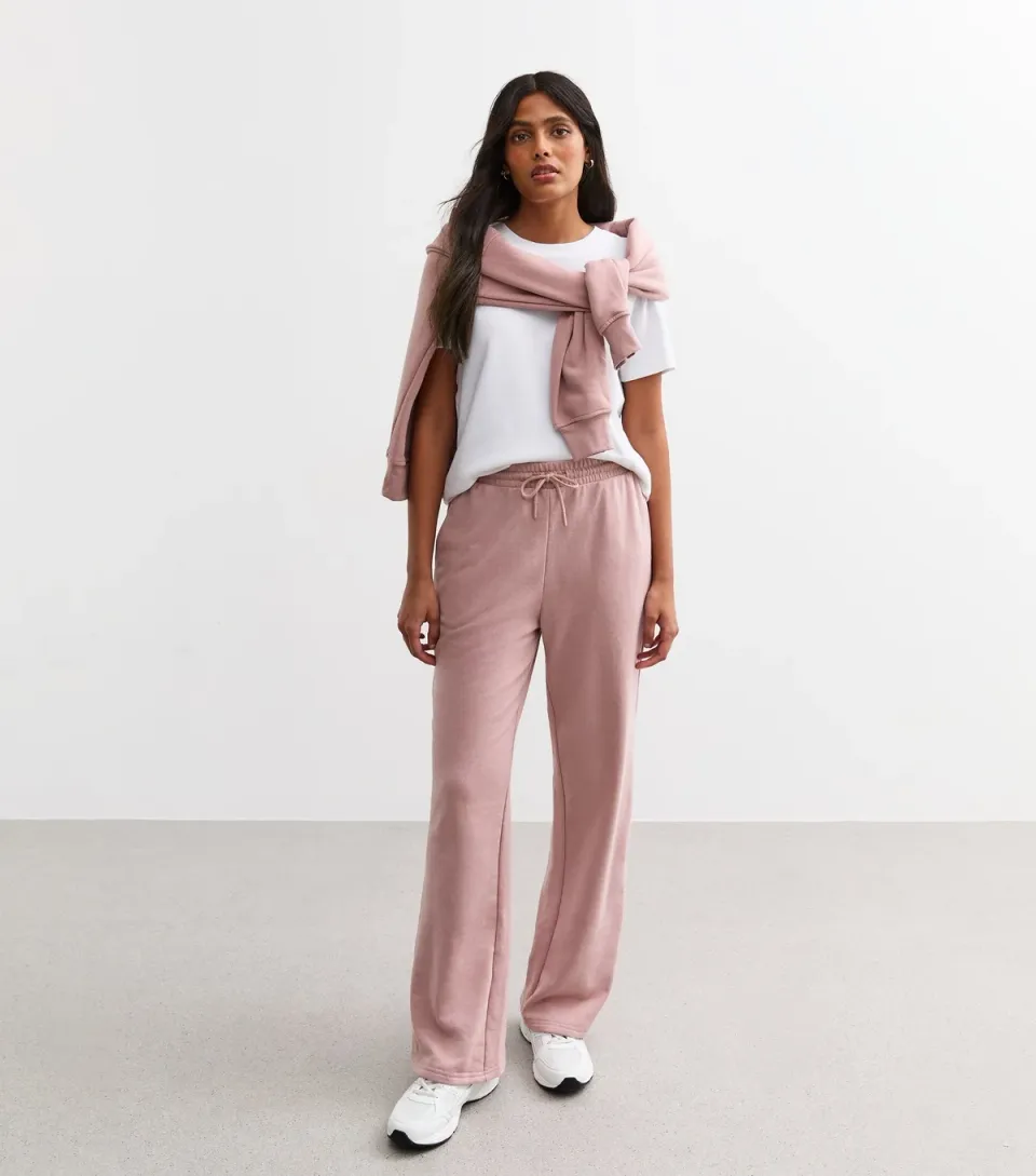 Women's Pink Drawstring Wide Leg Joggers