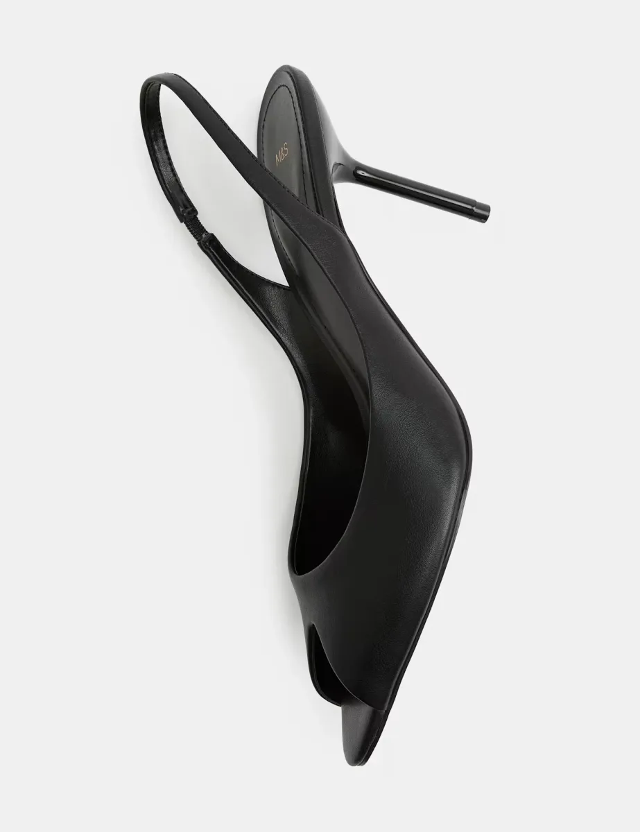 Stiletto Heel Peep Toe Slingback Sandals Black