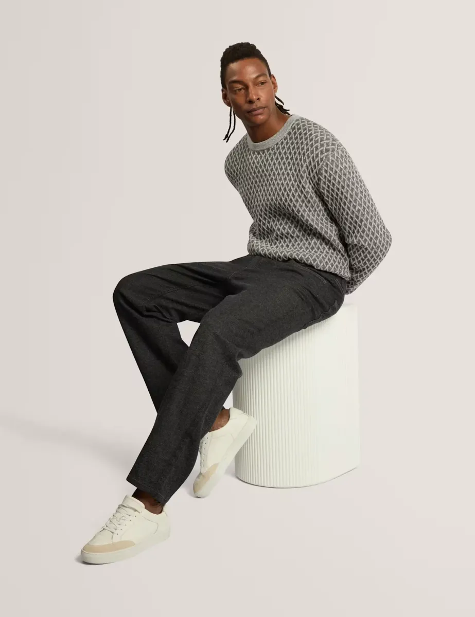 Straight Leg Wool Blend Trousers Navy