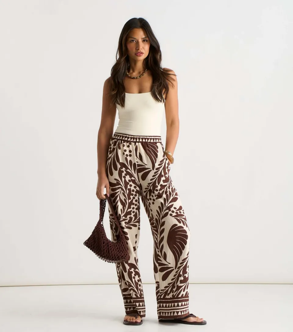 Women's Brown Border Print Trousers