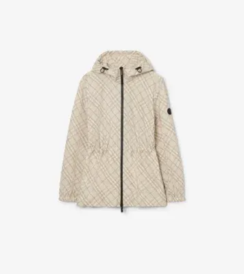 Check Whitstable Hooded Jacket in Sesame beige