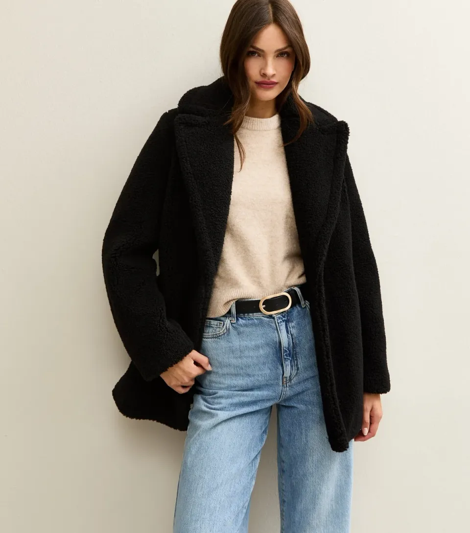 Women's Tall Black Borg Coat