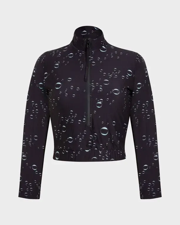 Women Full Zip Crop Top Rashguard Bubble 3d