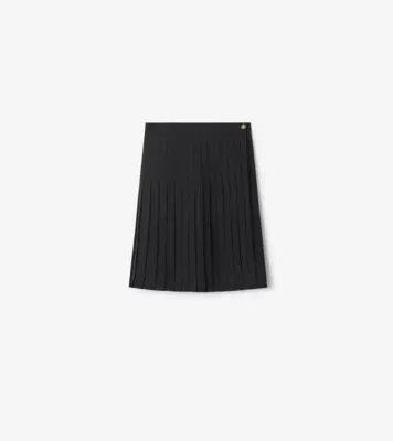 Pleated Wool Blend Midi Skirt in Black - Women, Nylon