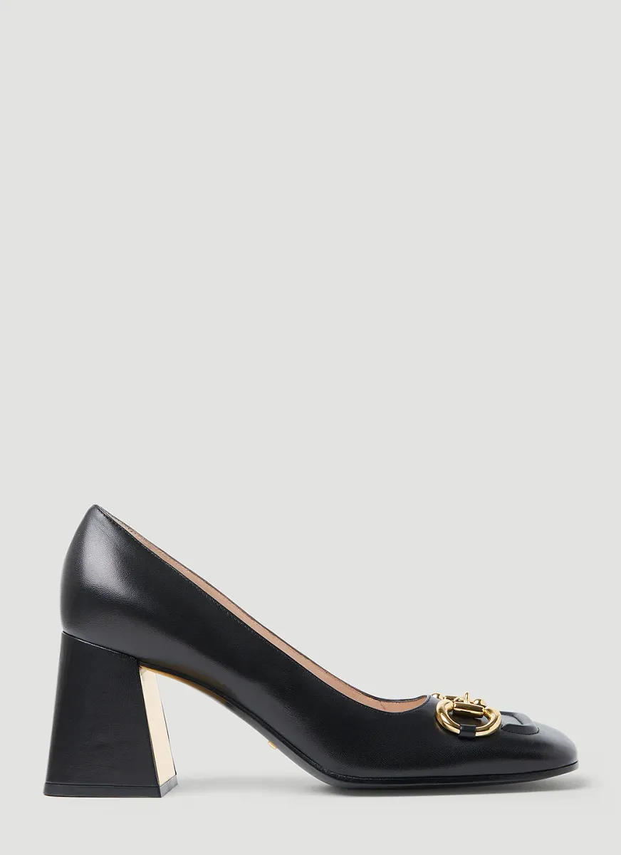Horsebit Mid-Heel Pumps