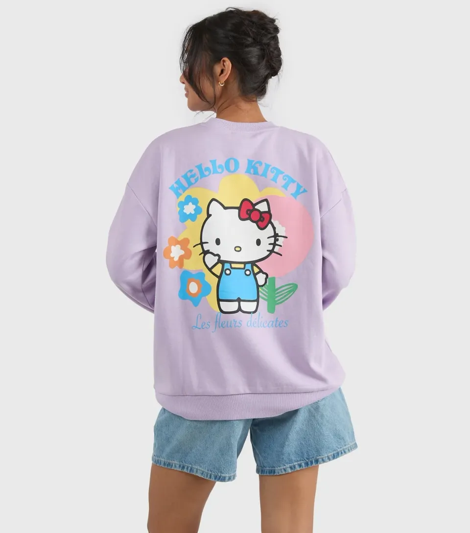 Women's Custard Purple Hello Kitty Print Sweatshirt