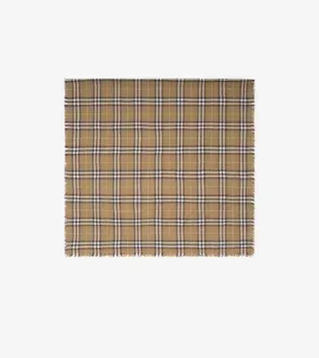 Check Cashmere Silk Scarf in Vole brown
