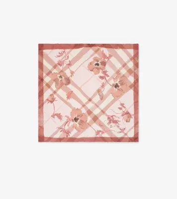 Watercolour Check Silk Scarf in Quartz pink
