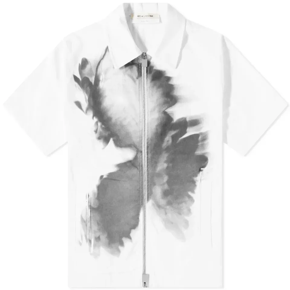 Flower Print Short Sleeve Zip Shirt